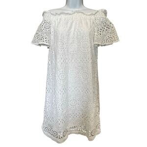 Eyelet Lace Off Shoulder Dress S Ruffle Cottagecore‎ Coastal Grandmother Boho